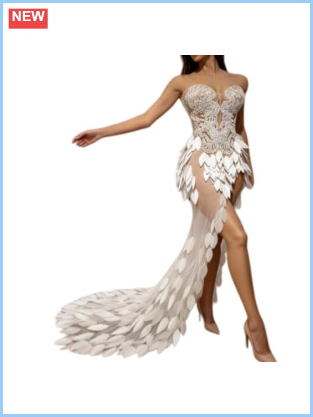 Pearl Rhinestone Off Shoulder Mermaid Gown High Slit Prom Evening Dress